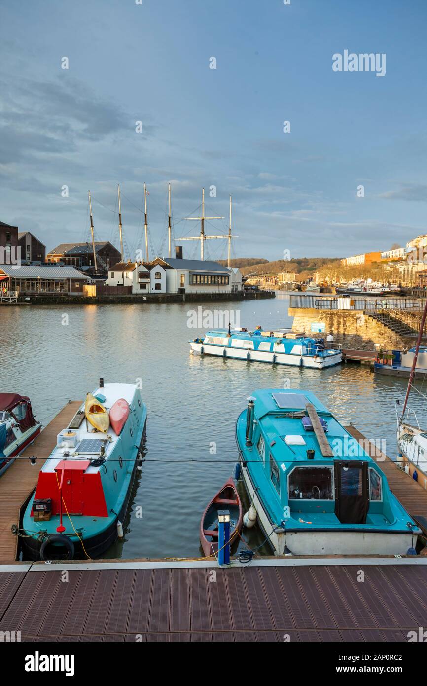 Au matin de l'hiver le port de Bristol, Angleterre. Banque D'Images