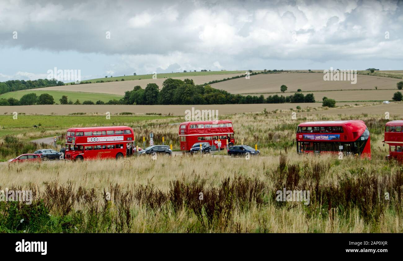 Wiltshire, Royaume-Uni - 17 août 2019 : London bus à impériale rouge remplissant les 23A route à travers la plaine de Salisbury, d'une journée par année qu'ils sont admis Banque D'Images
