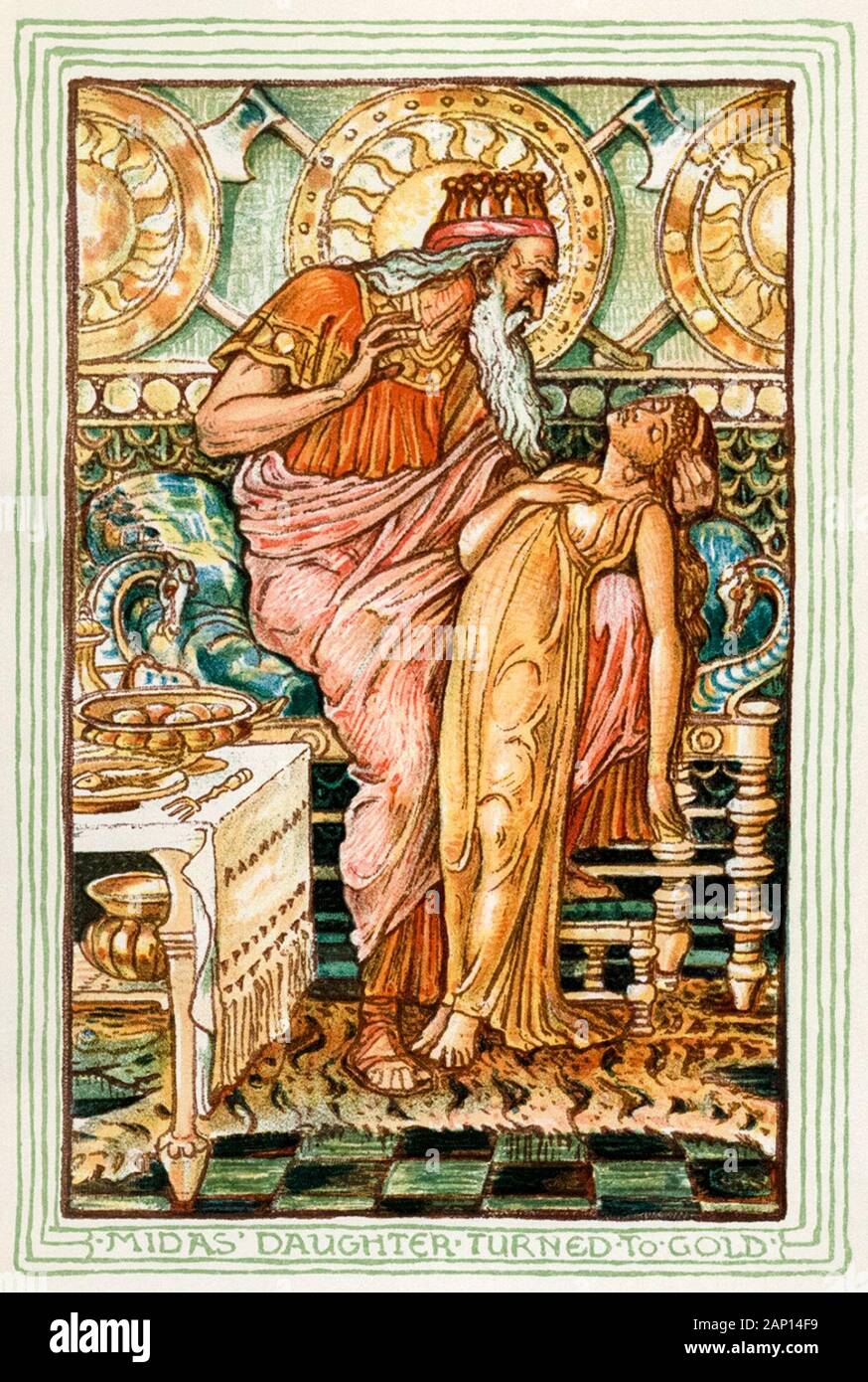 Le roi Midas tuning sa fille à l'or, illustration par Walter Crane, 1893 Banque D'Images