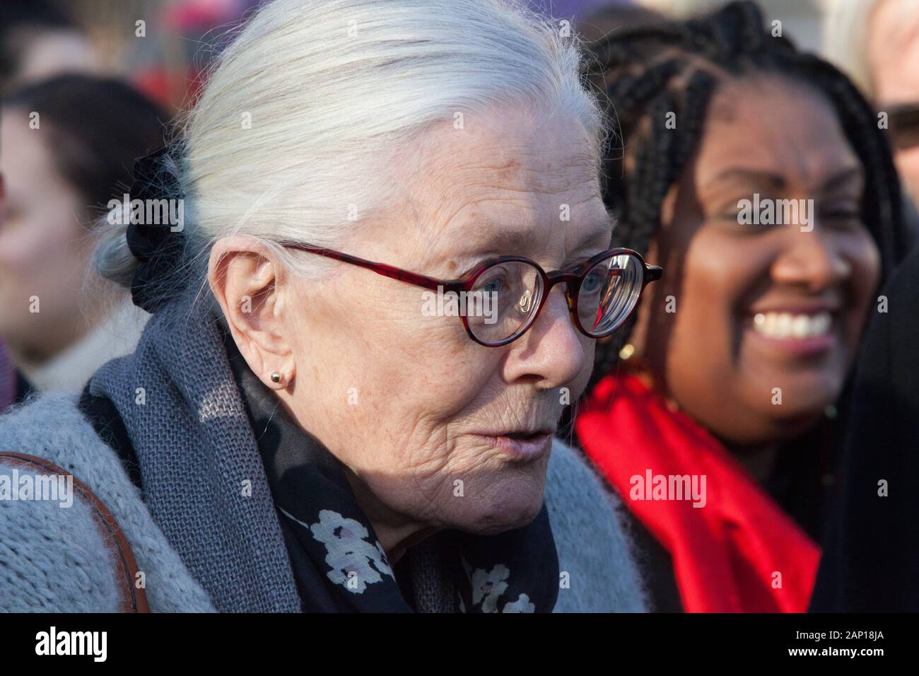 Westminster, Royaume-Uni, 20 janv. 2020 : Vanessa Redgrave lors d'un rassemblement à l'extérieur du Parlement pour exiger un traitement équitable pour les enfants réfugiés tentant de rejoindre leur famille au Royaume-Uni. Anna Watson/Alamy Live News Banque D'Images