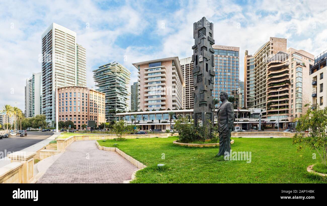 Rafic el Hariri memorial et Beyrouth nouveau skyline moderne, central district, le centre-ville, Beyrouth, Liban Banque D'Images
