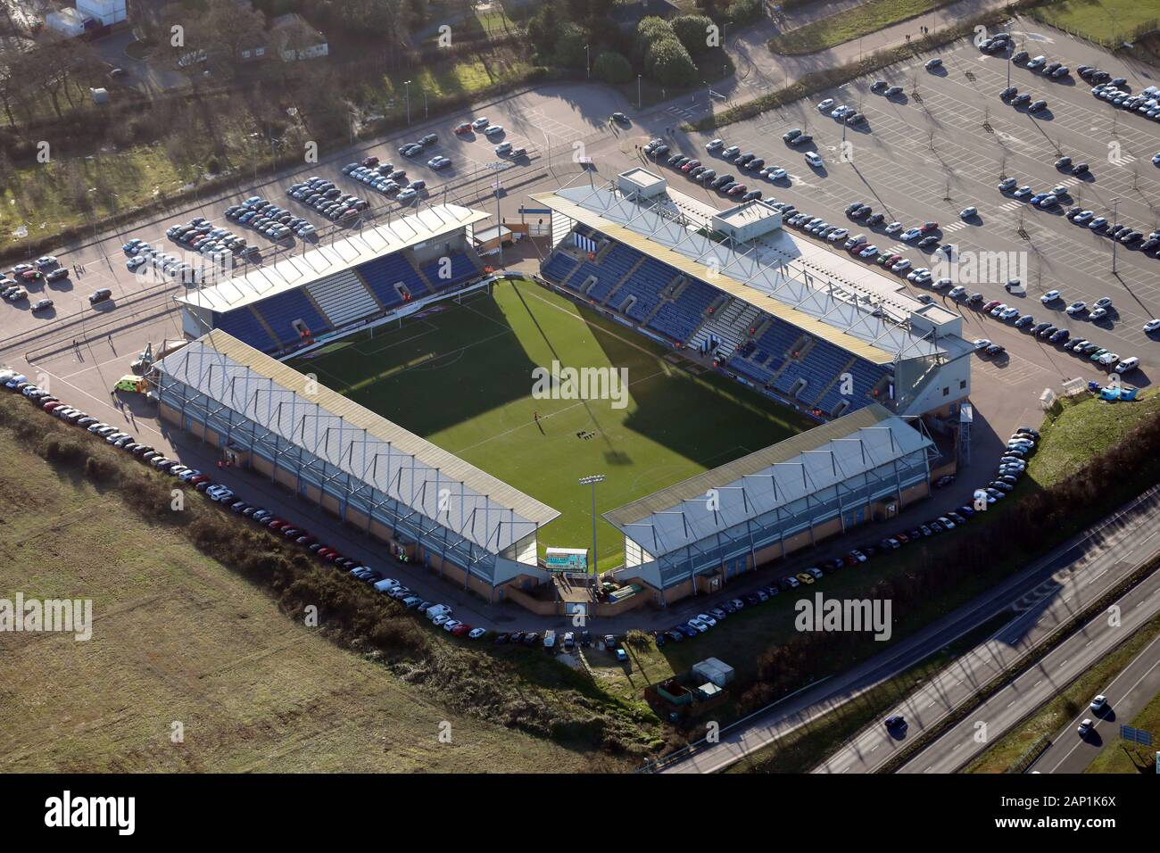 Vue aérienne de Colchester United football ground, Essex Photo Stock - Alamy