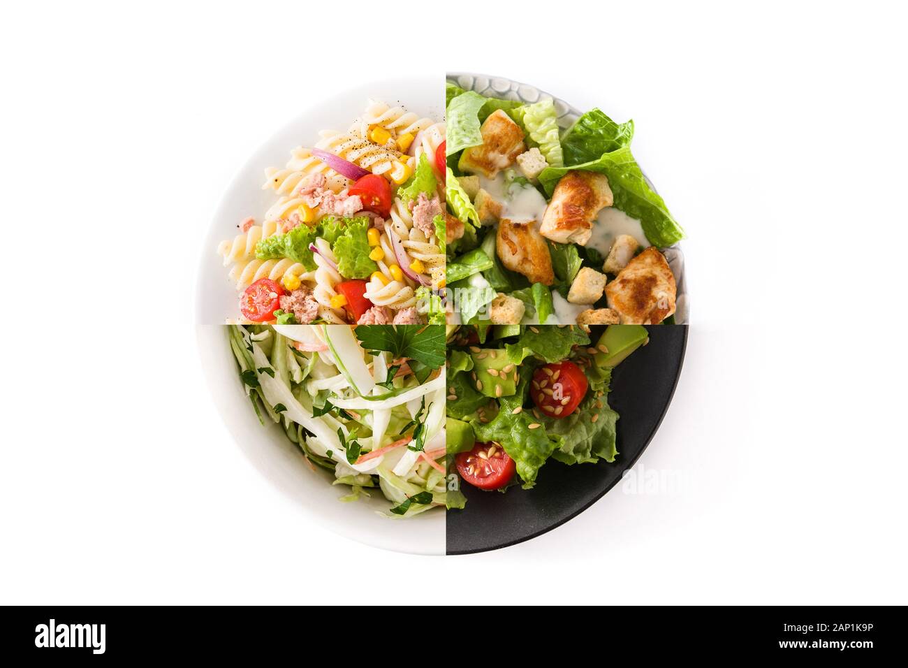 Collage de salades saines isolées sur fond blanc Banque D'Images