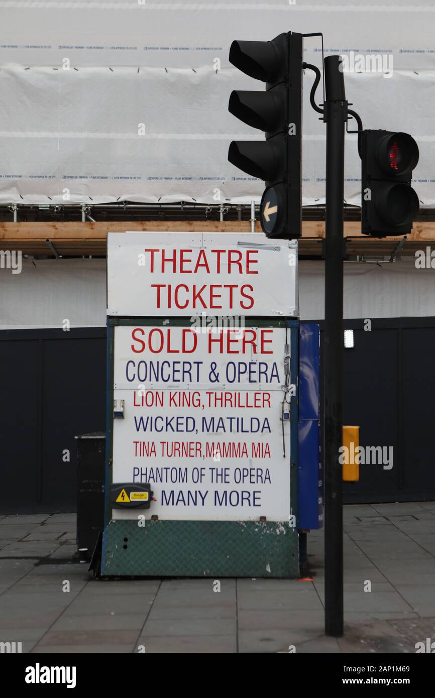 Une billetterie pour des places de théâtre à Londres. PA Photo. Photo date:Jeudi 16 janvier 2020. Crédit photo doit se lire : Luciana Guerra/PA Wire Banque D'Images