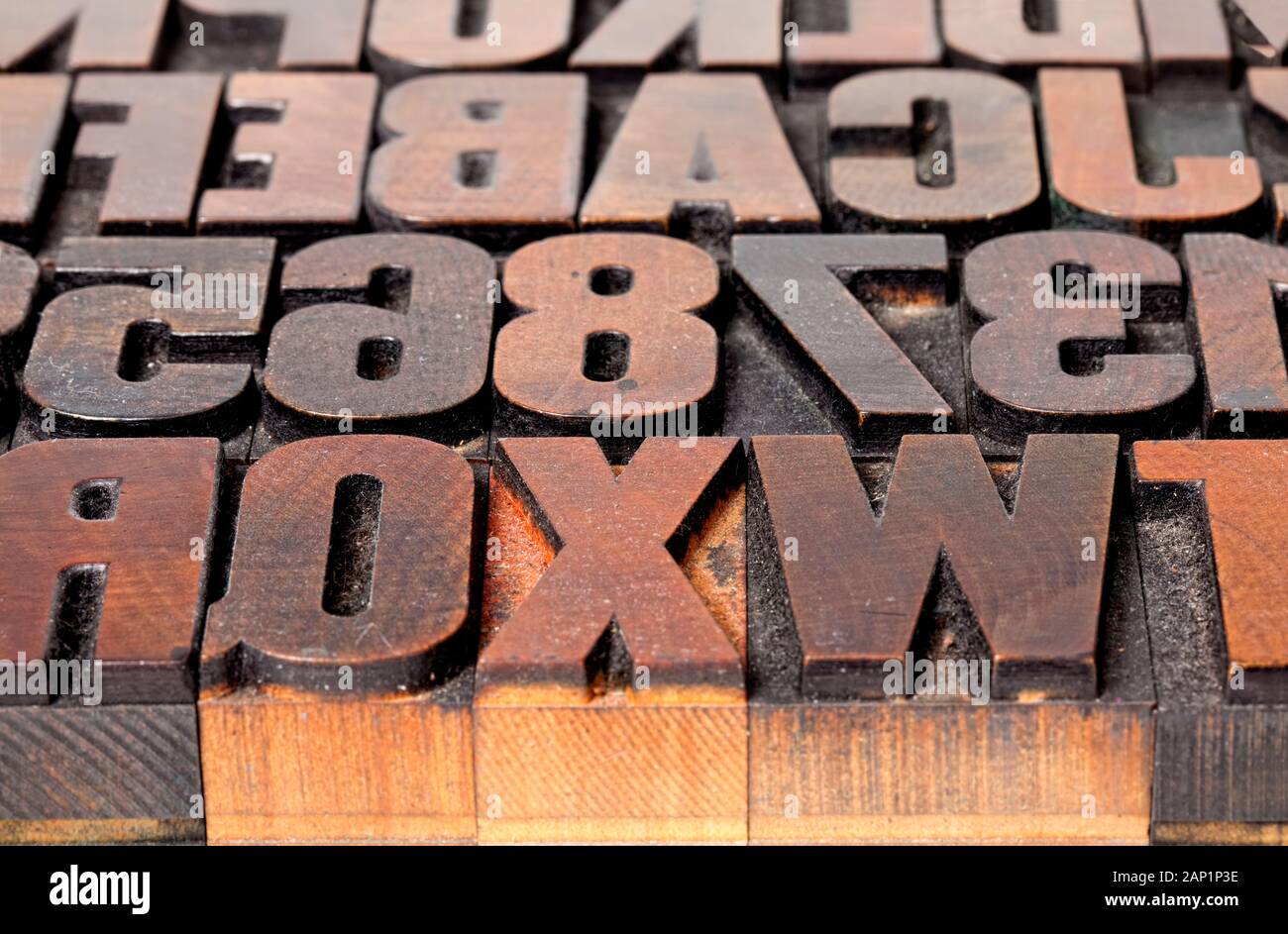 Livre l'impression des lettres en bois Banque D'Images