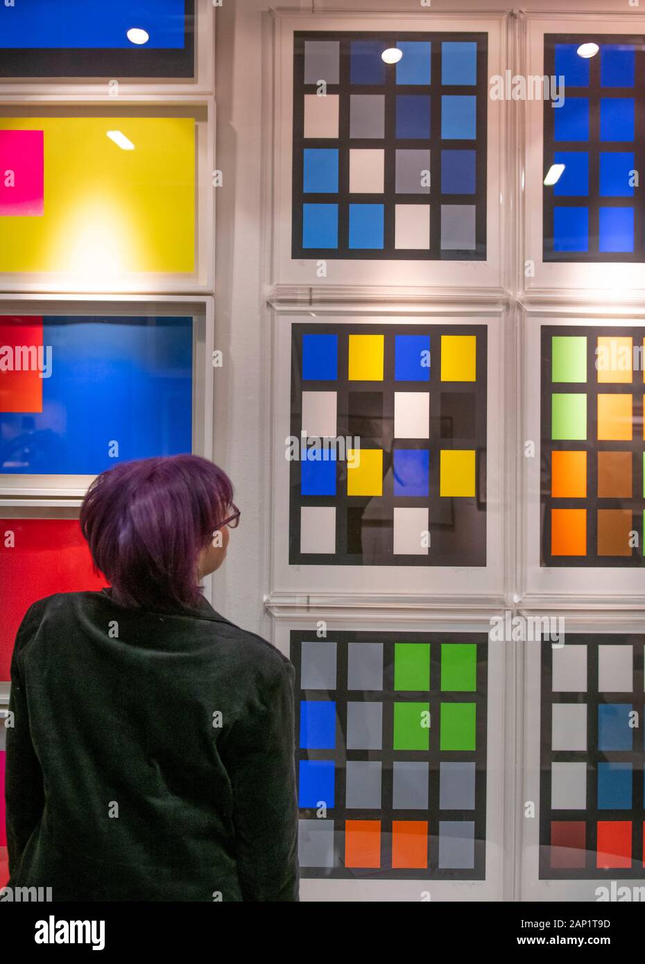 Battersea Park, London, UK. 20 janvier 2020. L'hiver d'Antiquités Décoration & Textiles Fair s'ouvre du 21 au 26 janvier 2020. Image : Ian Tyson. Les pronoms. Ensemble complet de huit-écran imprime en couleurs, toutes signées et numérotées au crayon, Tetrad Press London, 1971. Credit : Malcolm Park/Alamy Live News. Banque D'Images