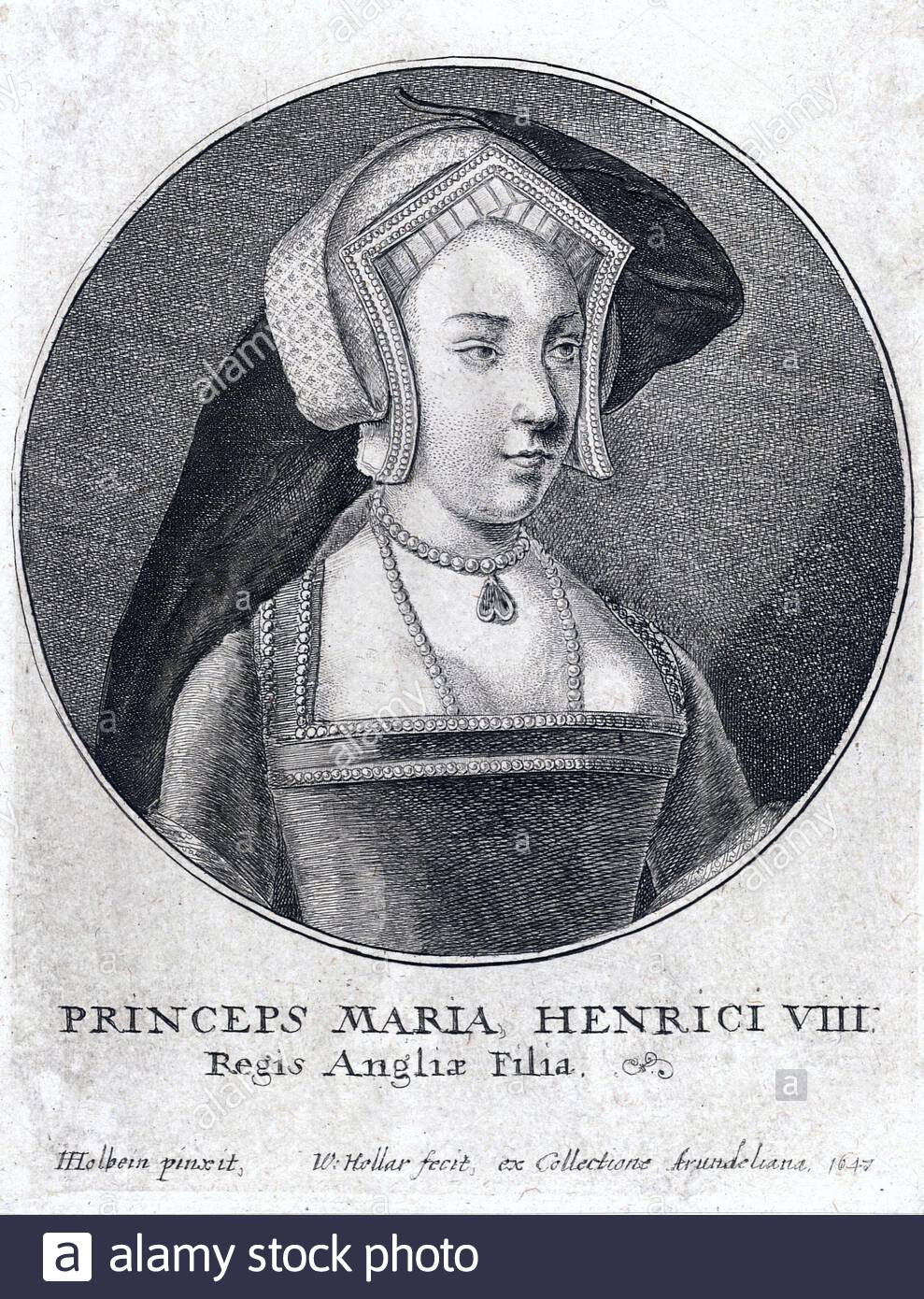 Mary I, 1516 - 1558, a été la reine d'Angleterre et d'Irlande de 1553 jusqu'à sa mort, par une gravure graveur Wenceslaus Hollar Bohème à partir de 1600 Banque D'Images