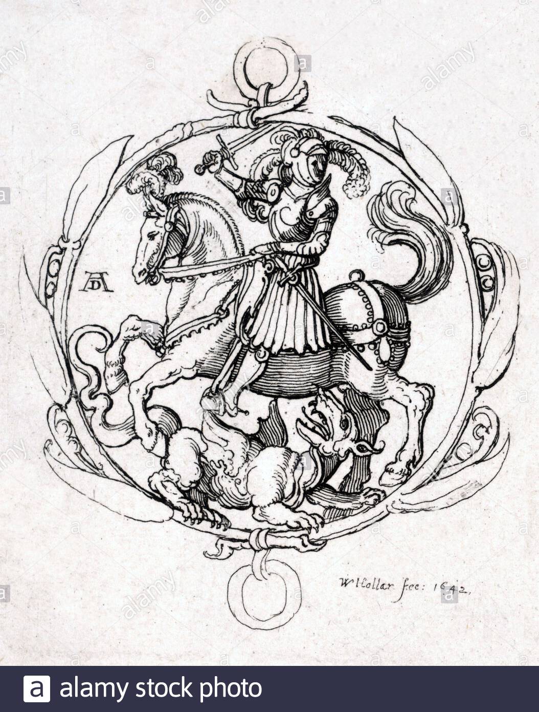 Saint Georges et le Dragon, gravure par Wenceslaus Hollar aquafortiste bohème à partir de 1600 Banque D'Images
