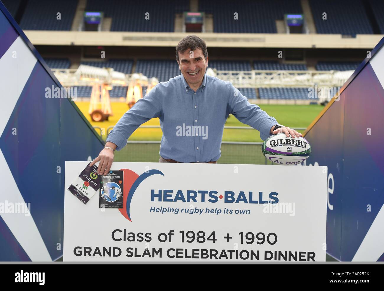 .Stade de Murrayfield, Edinburgh, Ecosse, Royaume-Uni. 20 Jan, 2020. Ancien Ecosse Rugby 1990 Vainqueur du Grand Chelem Iwan Tukalo Coeurs aide à promouvoir l'organisme de bienfaisance pour les balles -anciens joueurs . Crédit : eric mccowat/Alamy Live News Banque D'Images