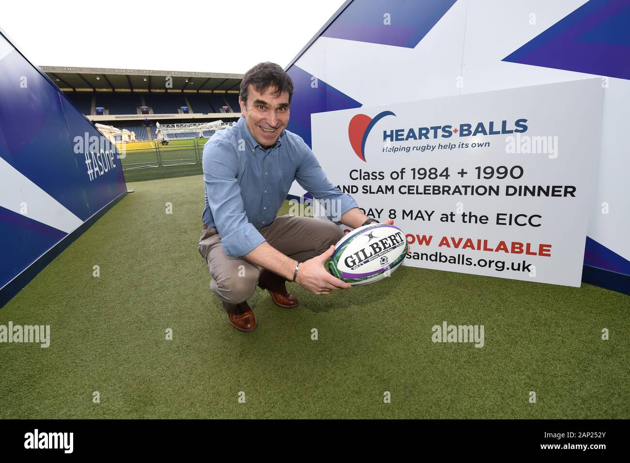 .Stade de Murrayfield, Edinburgh, Ecosse, Royaume-Uni. 20 Jan, 2020. Ancien Ecosse Rugby 1990 Vainqueur du Grand Chelem Iwan Tukalo Coeurs aide à promouvoir l'organisme de bienfaisance pour les balles -anciens joueurs . Crédit : eric mccowat/Alamy Live News Banque D'Images