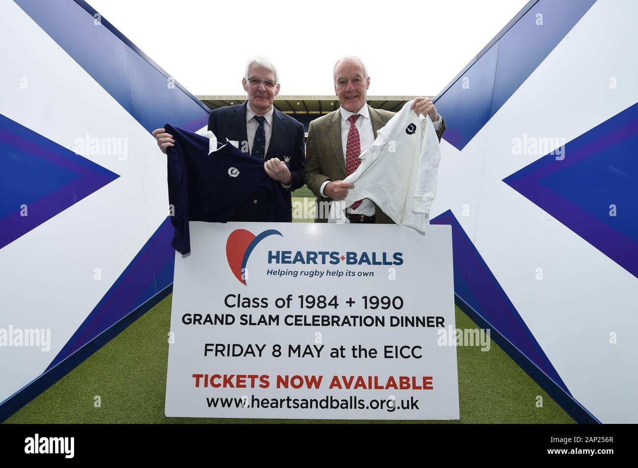 .Stade de Murrayfield, Edinburgh, Ecosse, Royaume-Uni. 20 Jan, 2020. L/r ancien Rugby Ecosse les gagnants du Grand Slam 1990 Finlay Calder Twins & Jim 1984 contribuer à la promotion de la charité pour balles de coeurs -ancien joueur : eric mccowat/Alamy Live News Banque D'Images