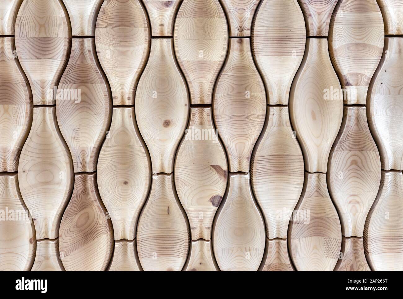 Panneau mural en bois avec effet 3D. Texture bois volumétrique. Banque D'Images