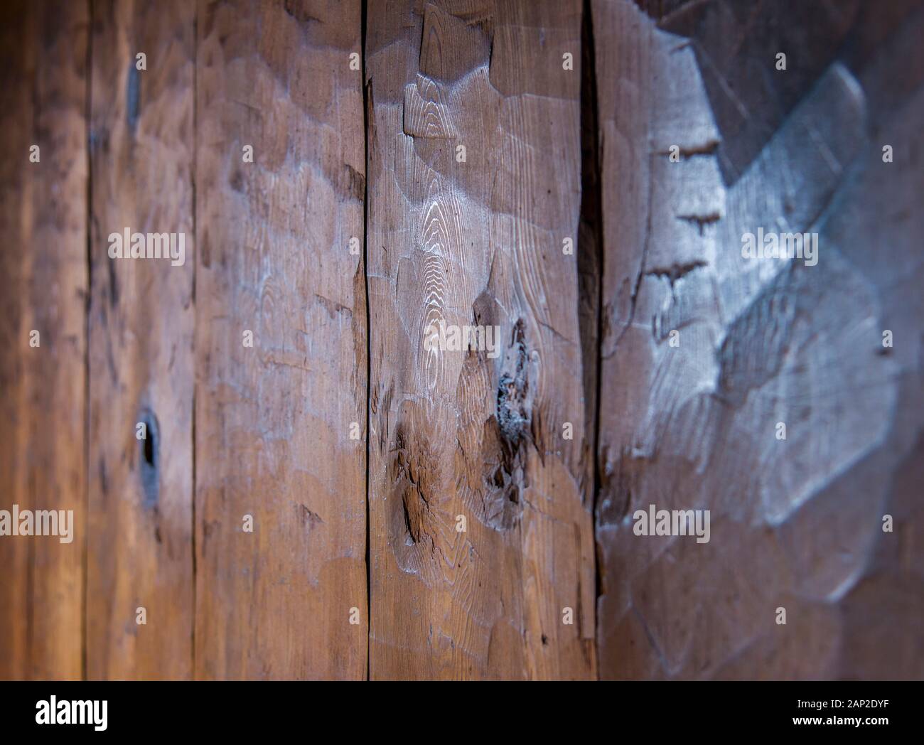Détail des murs en bois de la main de l'église orthodoxe russe au parc historique de l'État de fort Ross, comté de Sonoma, Californie Banque D'Images