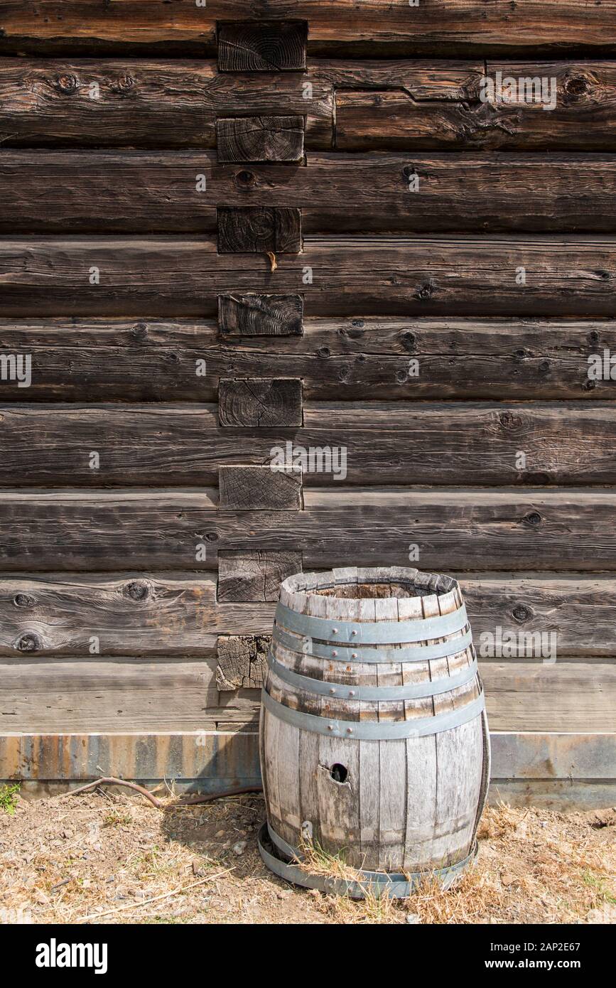 Détails de construction de structures en bois construites à la main au parc historique d'état de fort Ross, sur la côte du comté de Sonoma, en Californie Banque D'Images