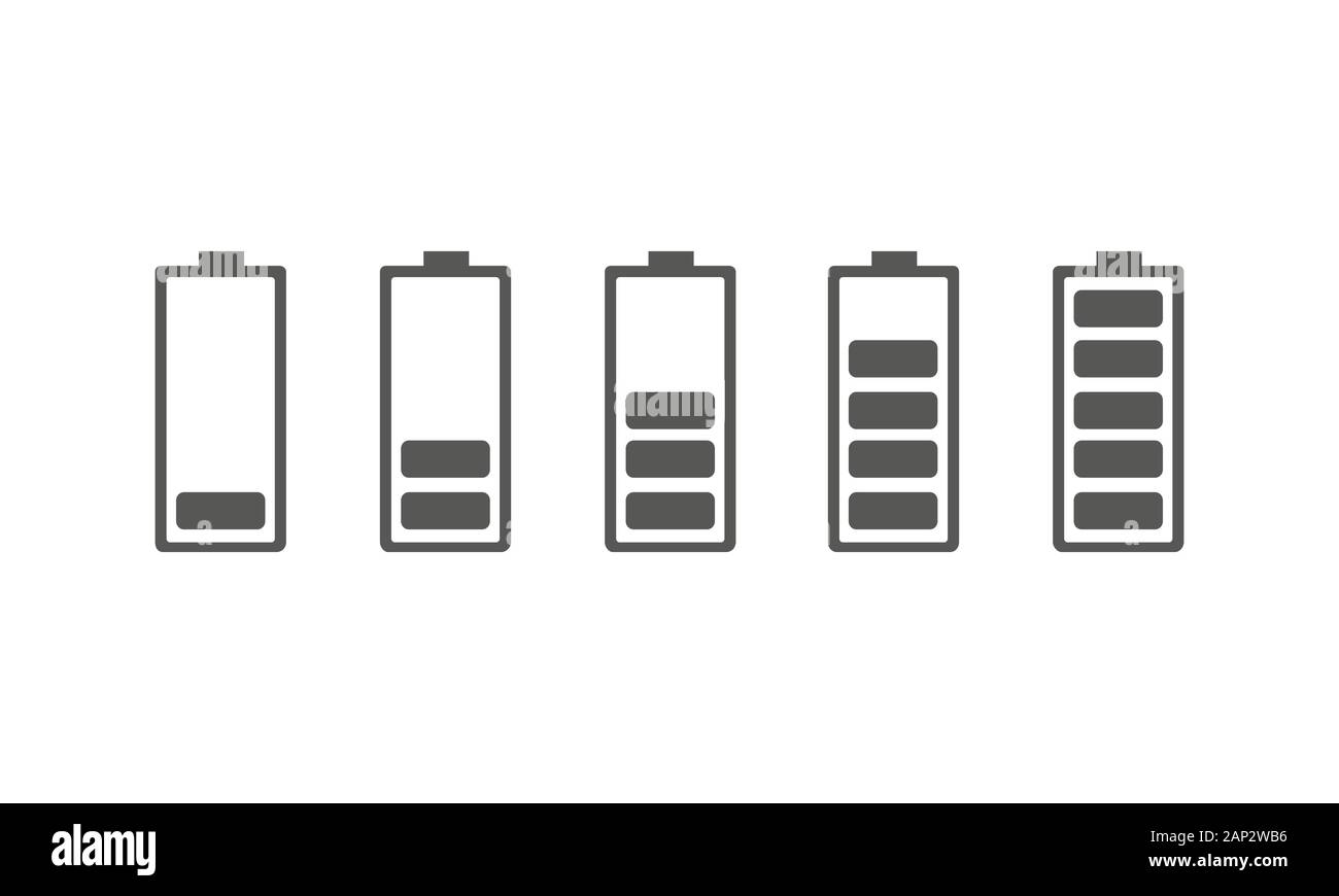 Ensemble d'icônes de chargement de la batterie. Vector illustration. Les signes de la batterie avec un divers niveau de charge sur fond blanc. Illustration de Vecteur