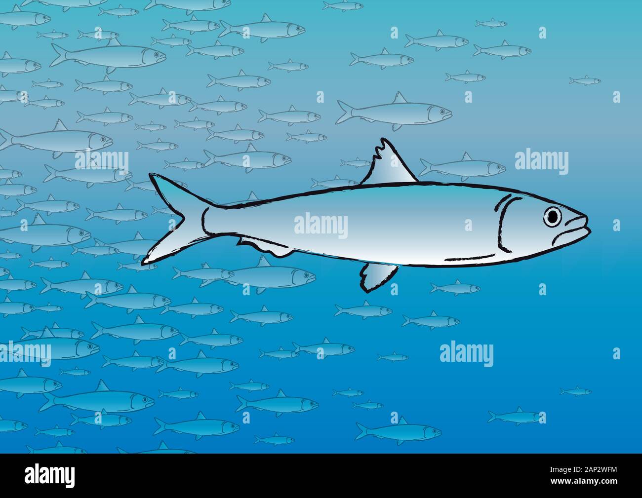 Banque de sardine sur un poisson de fond de l'eau, vector illustration Illustration de Vecteur
