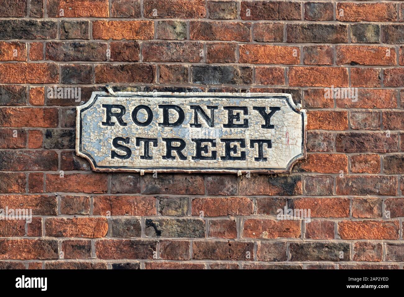 Rodney street road sign sur mur de brique, Liverpool Banque D'Images