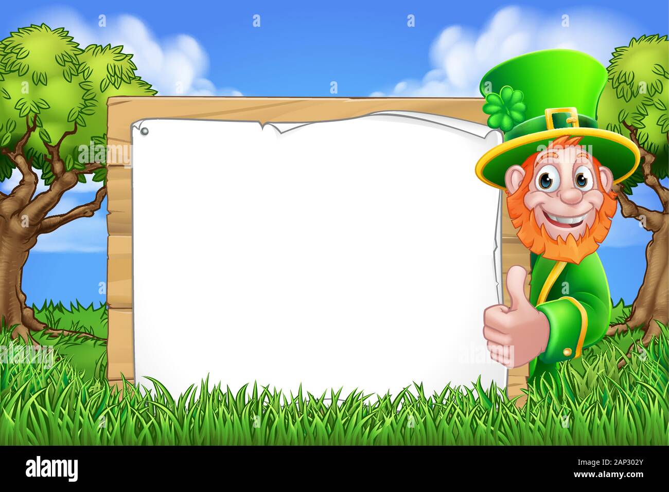 Leprechaun St Patricks Day sign Scène Cartoon Illustration de Vecteur