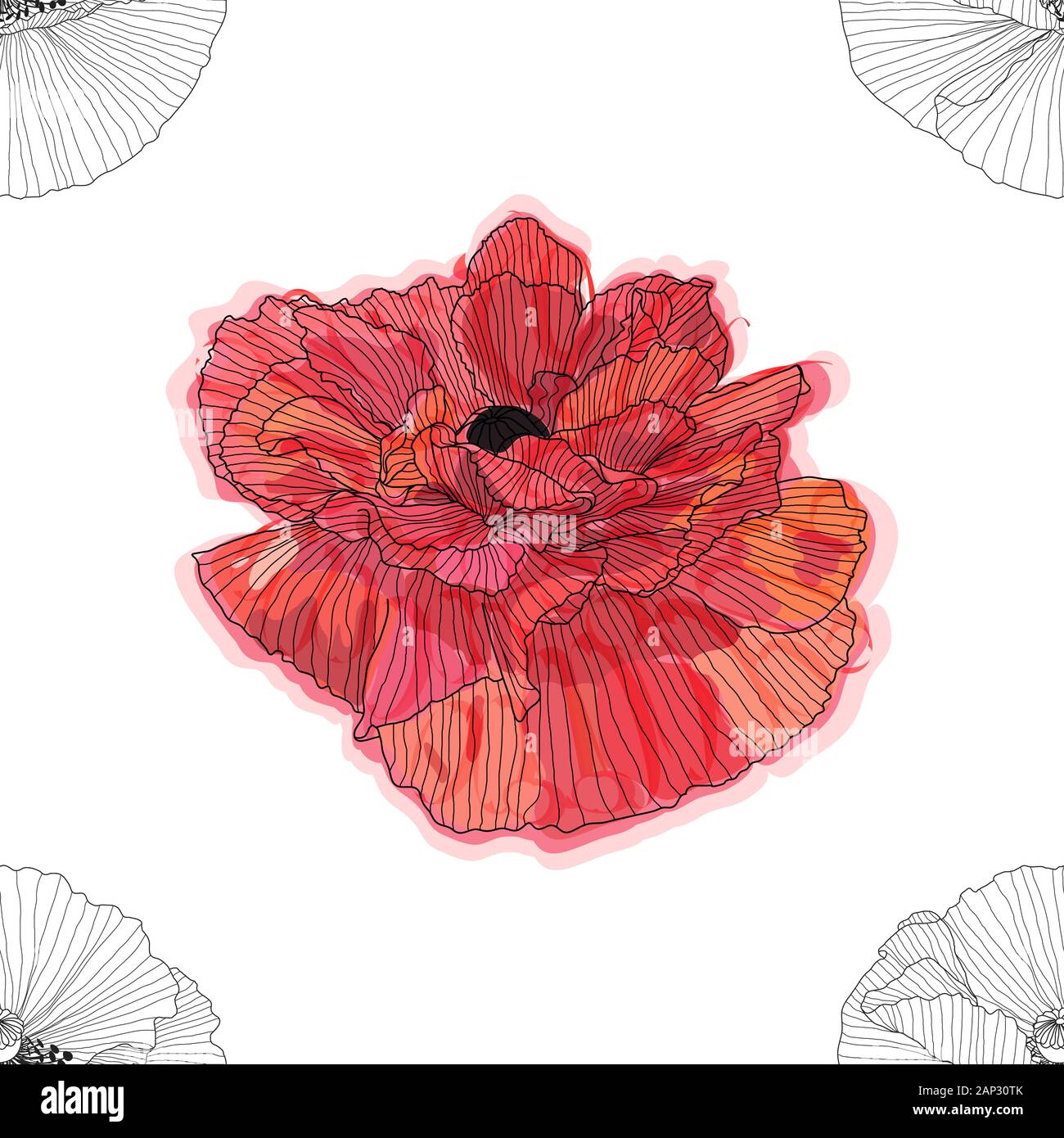 Floral background avec coquelicots. motif transparent. Papier peint texturé transparent s'épanouir pour carte de vœux. Illustration de Vecteur