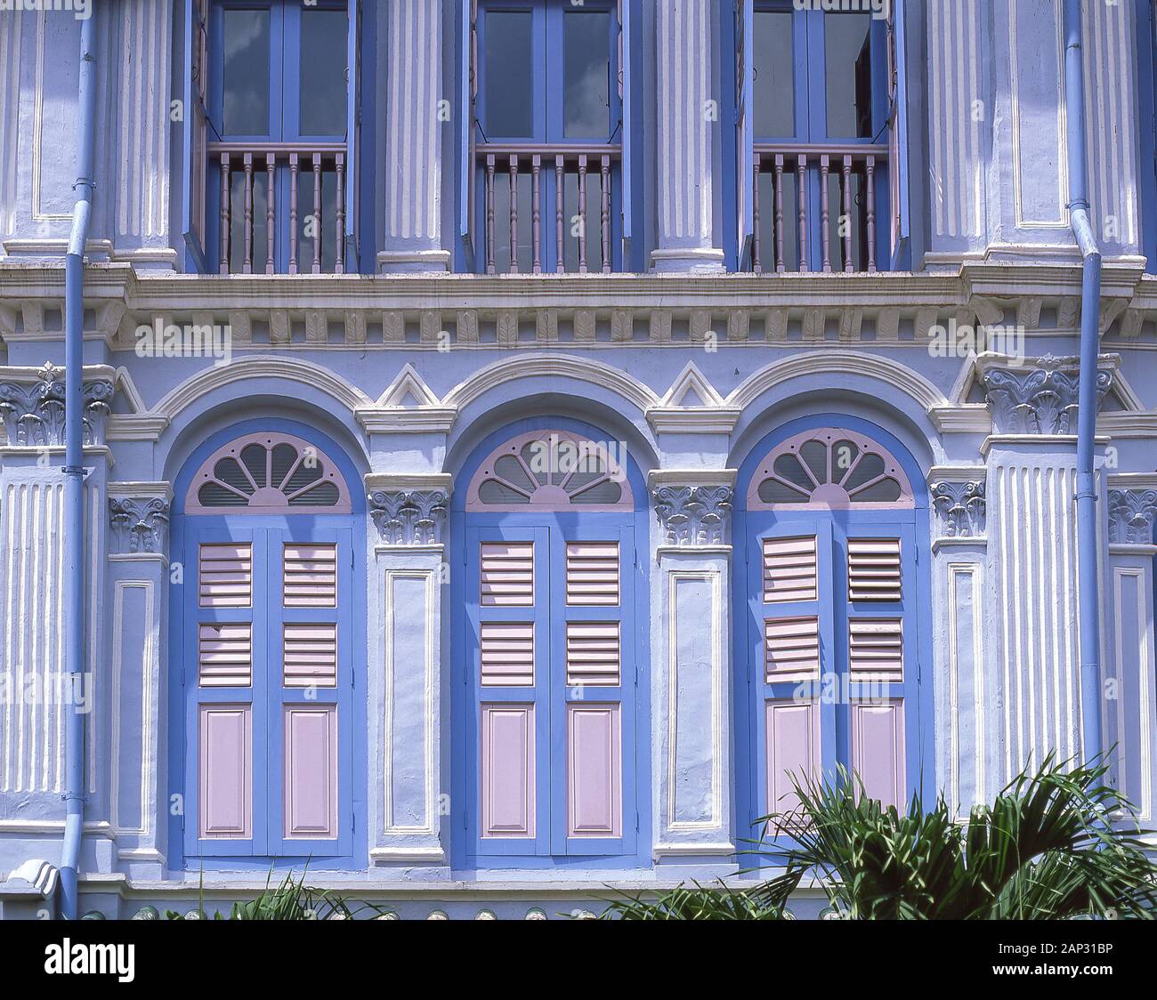 Fenêtres à volets, Colonial Duxton Road, Tanjong Pagar, District de Outram, Secteur Central, l'île de Pulau Ujong (Singapour), Singapour Banque D'Images