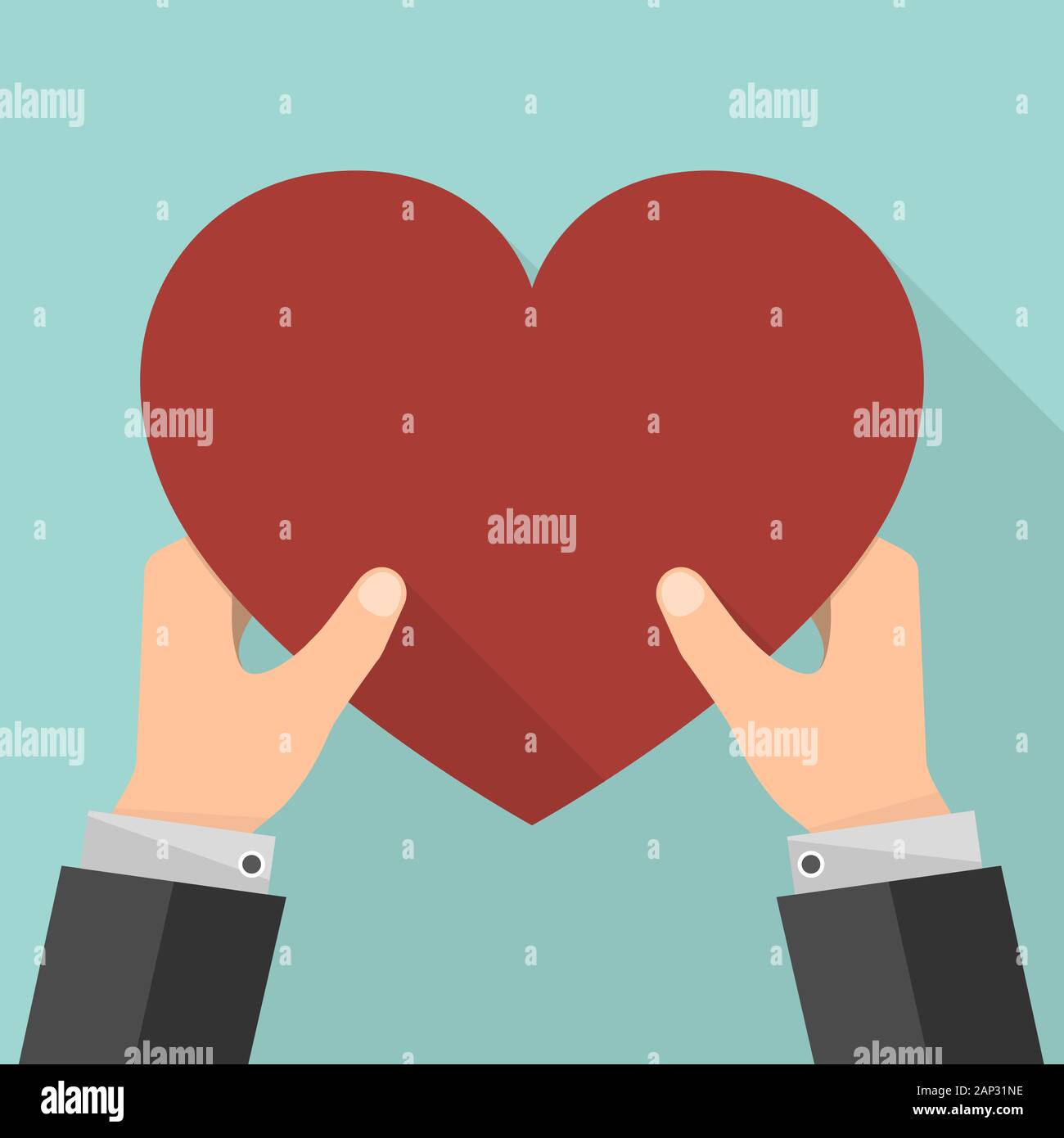 Coeur rouge dans les mains. Vector illustration. Businessman holding en mains coeur comme symbole de l'amour. Illustration de Vecteur