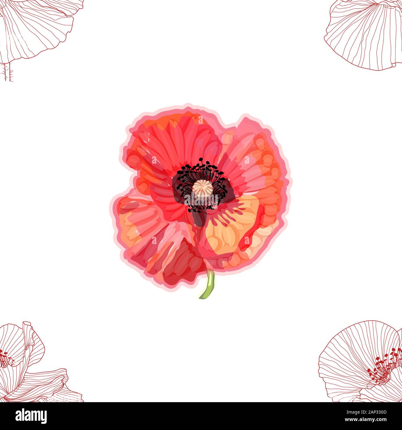 Floral background avec coquelicots. motif transparent. Papier peint texturé transparent s'épanouir pour carte de vœux. Illustration de Vecteur