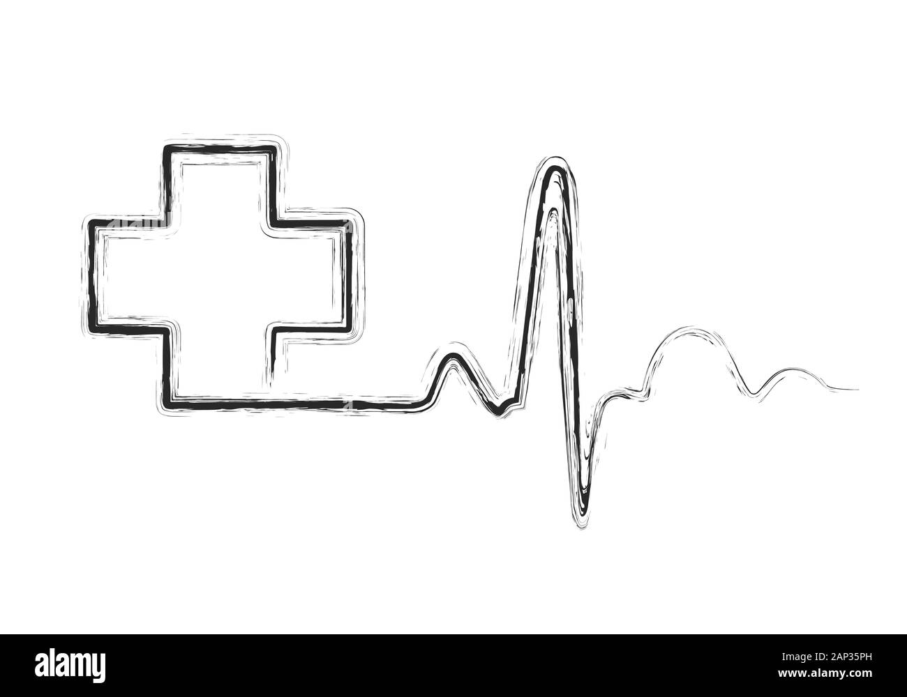 Signe de pulsation gris avec des croix. Vector illustration. Symbole médical en télévision contours style. Illustration de Vecteur