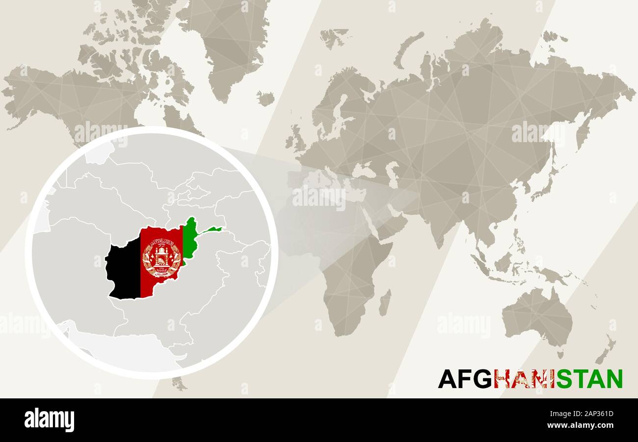 Zoom Sur L Afghanistan La Carte Et Drapeau Carte Du Monde Image Vectorielle Stock Alamy