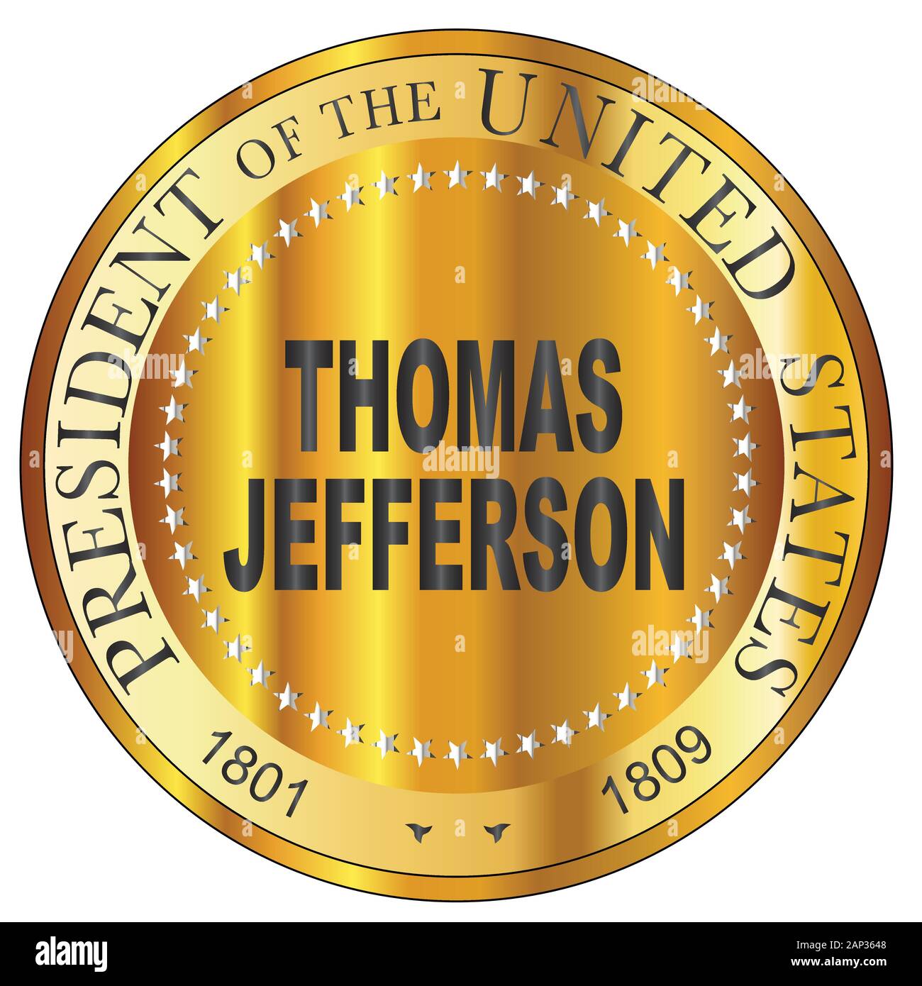 Thomas Jefferson président des États-Unis d'Amérique timbres ronds Illustration de Vecteur