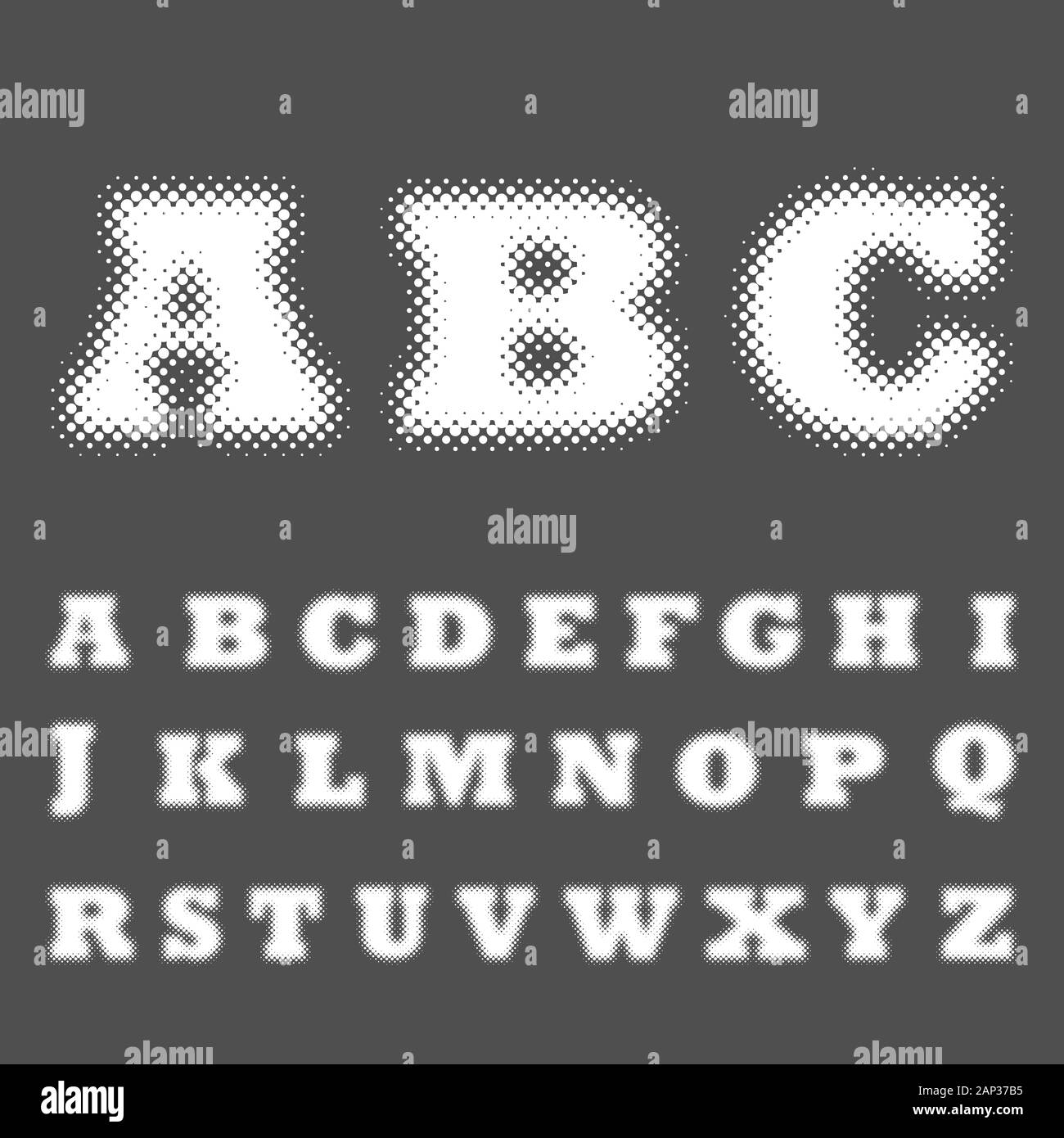 Demi-teinte en pointillé blanc sur fond sombre de l'alphabet. Vector illustration. Résumé abc en version plate. Illustration de Vecteur