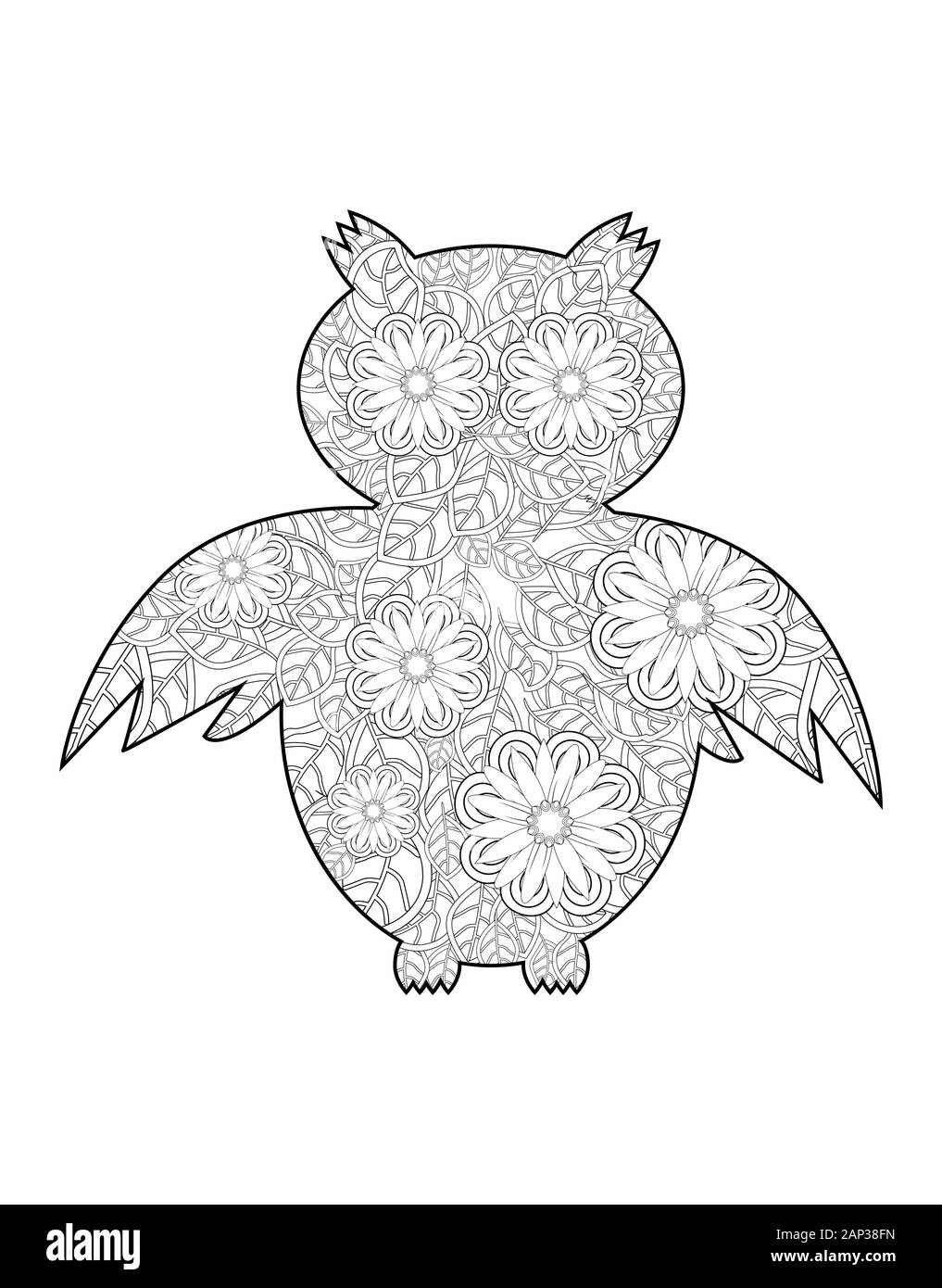 Owl ornementales, zentangled ethniques mascot, amulette, masque de oiseau, animal à motifs pour des profils anti stress pages à colorier. Illustration de Vecteur