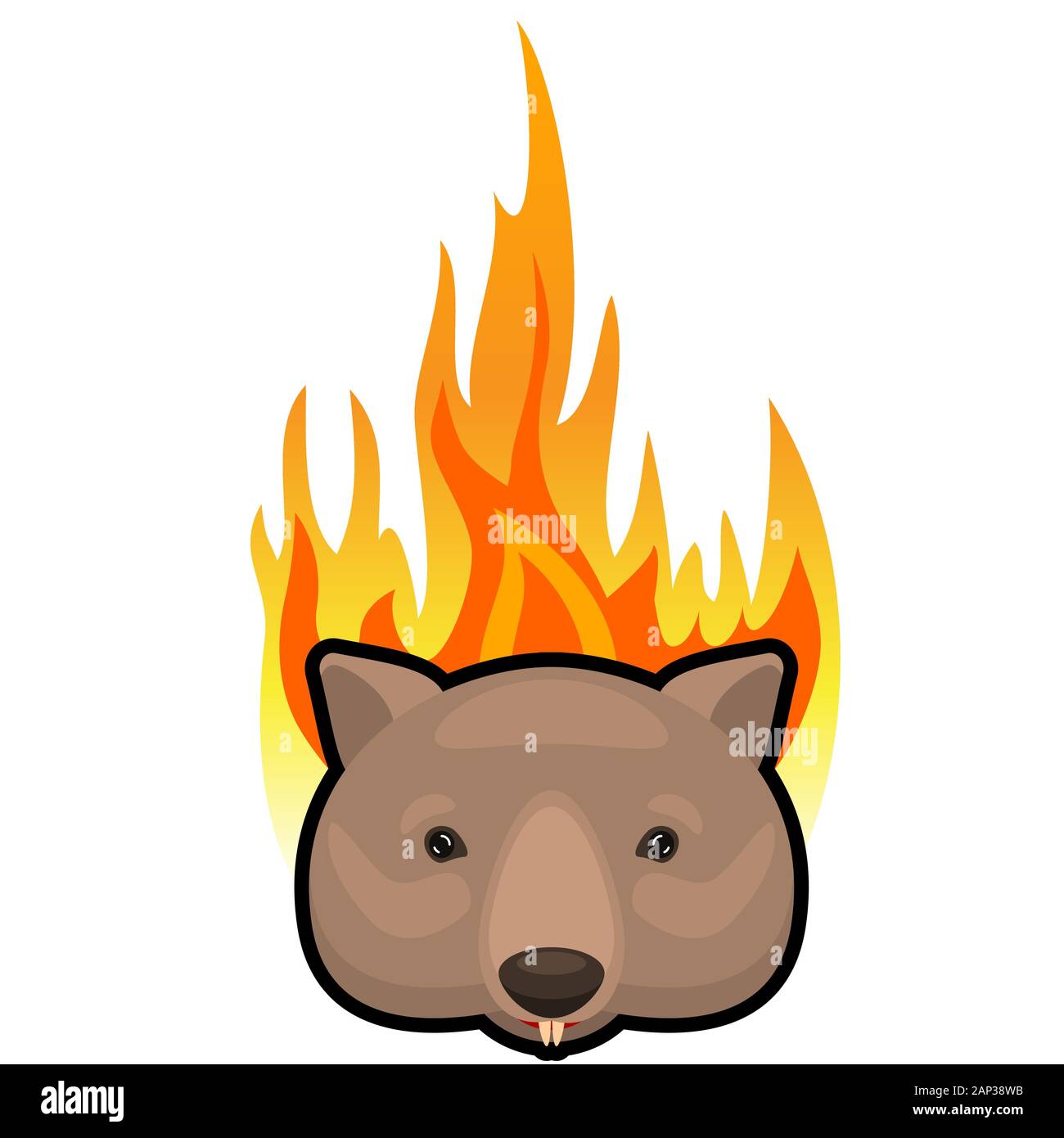 Wombat pleurant icône sur fond d'incendie. Cartoon vector illustration. Illustration de Vecteur