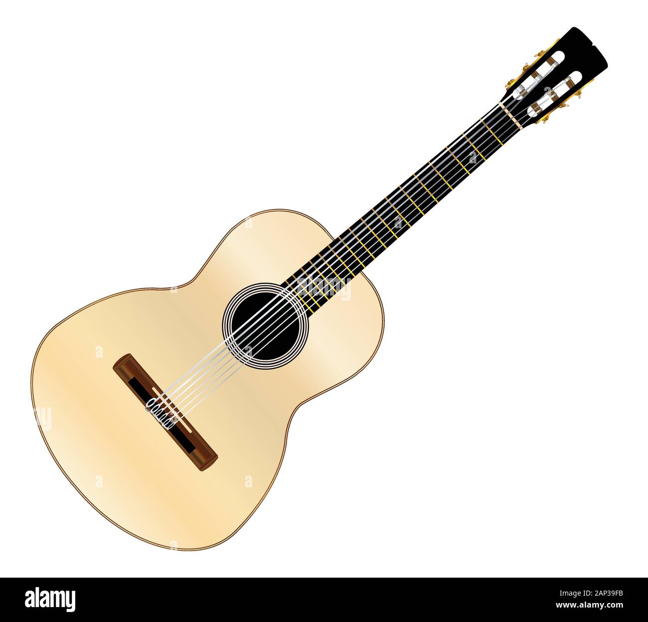 Une guitare acoustique flamenco espagnol typique isolé sur un fond blanc. Illustration de Vecteur
