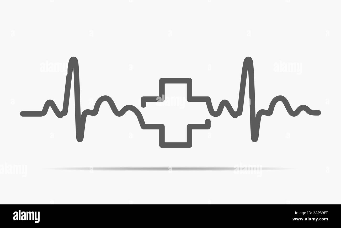 Signe de pulsation gris avec des croix. Vector illustration. Symbole médical en télévision contours style. Illustration de Vecteur