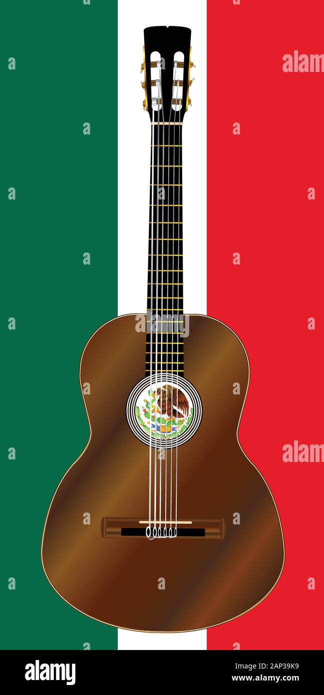 Une guitare acoustique flamenco espagnol typique Situé sur le Mecican les couleurs du drapeau Illustration de Vecteur