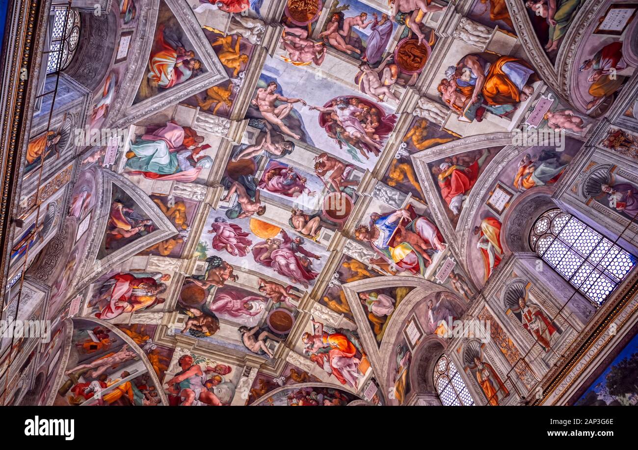 Cité du Vatican, Cité du Vatican - 31 mai 2019 - Plafond de la chapelle Sixtine situé dans le Vatican. Banque D'Images