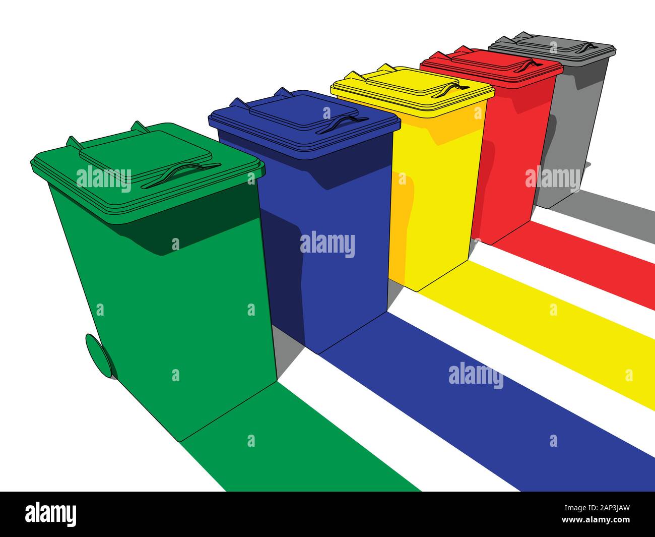 Cinq poubelles pour les déchets la séparation Illustration de Vecteur