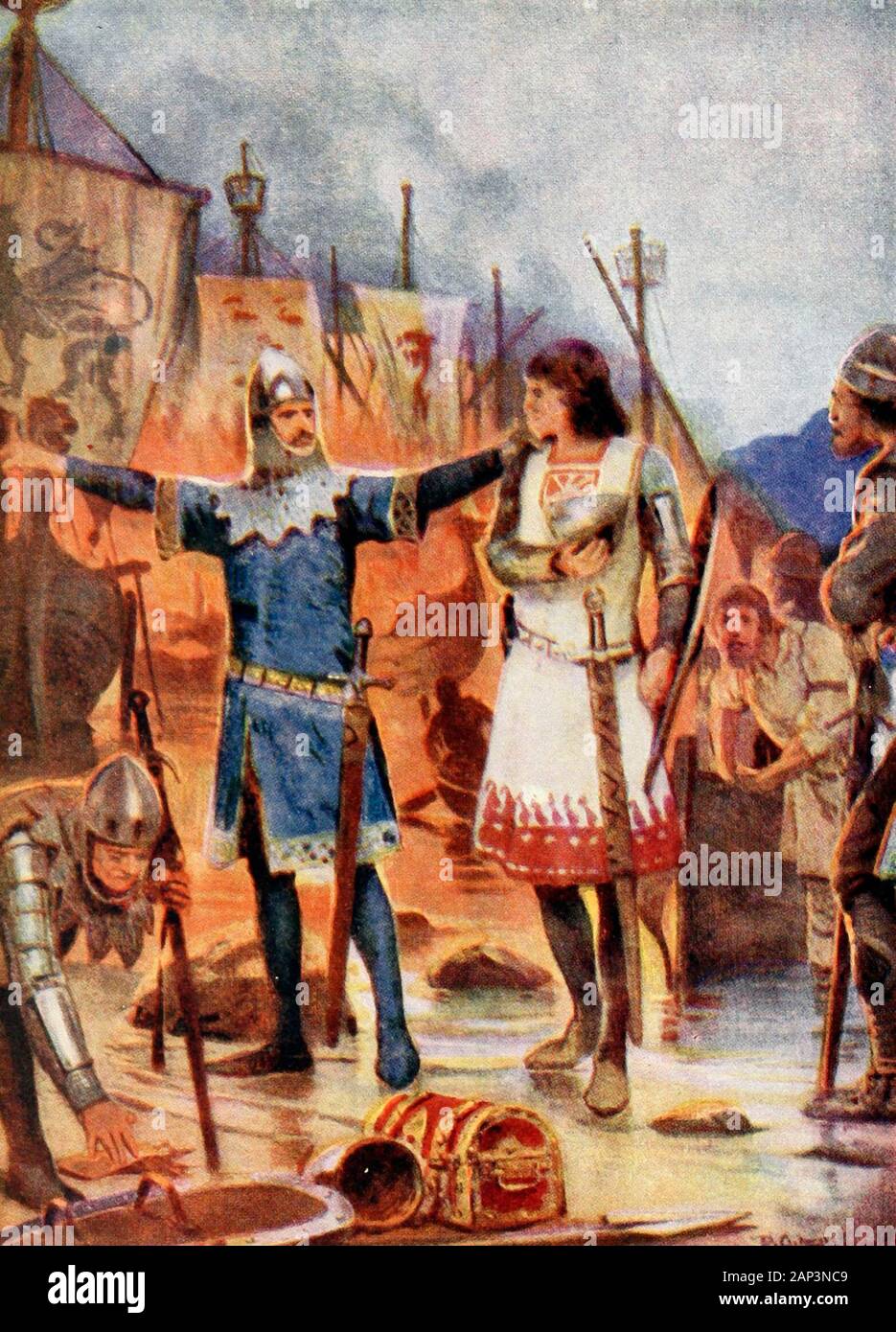 FitzStephen burns ses bateaux, 1169. L'invasion normande de l'Irlande. Banque D'Images