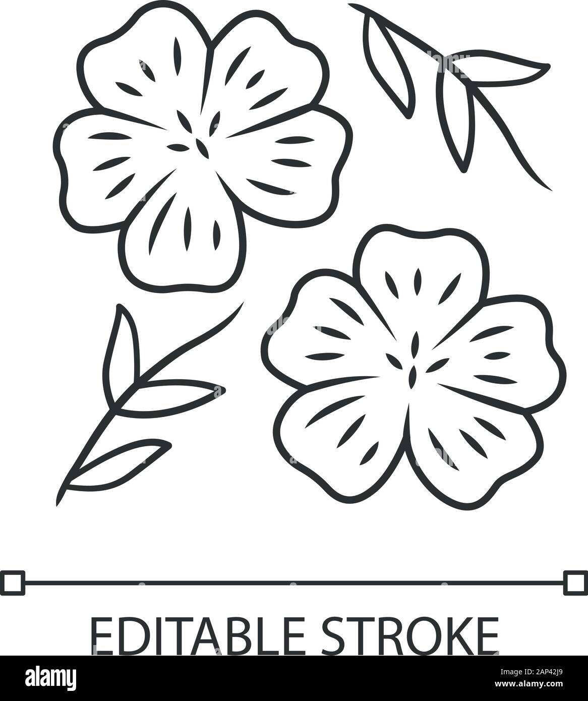 Plante de lin bleu icône linéaire. Fine ligne illustration. , Fleur sauvage. Fleur de printemps. Blooming linum wildflower. Symbole de contour. Vector isolated out Illustration de Vecteur