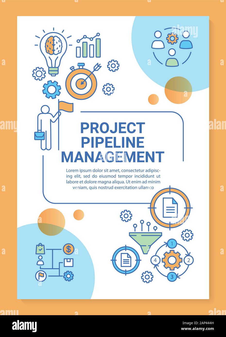 Stratégie de développement des activités de disposition du modèle de l'affiche. Gestion de portefeuille de projets. Bannière, brochure, dépliant print design linéaire avec des icônes. Vector bro Illustration de Vecteur