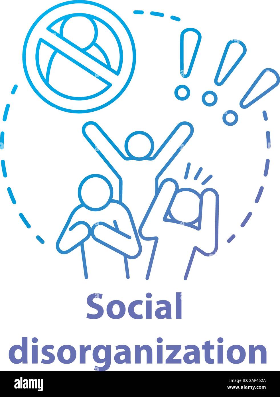 Concept de la désorganisation sociale, l'icône. Problèmes de comportement ligne fine illustration. Les crimes contre l'humanité, la discrimination. Les conflits sociaux et l'intimidation. Illustration de Vecteur