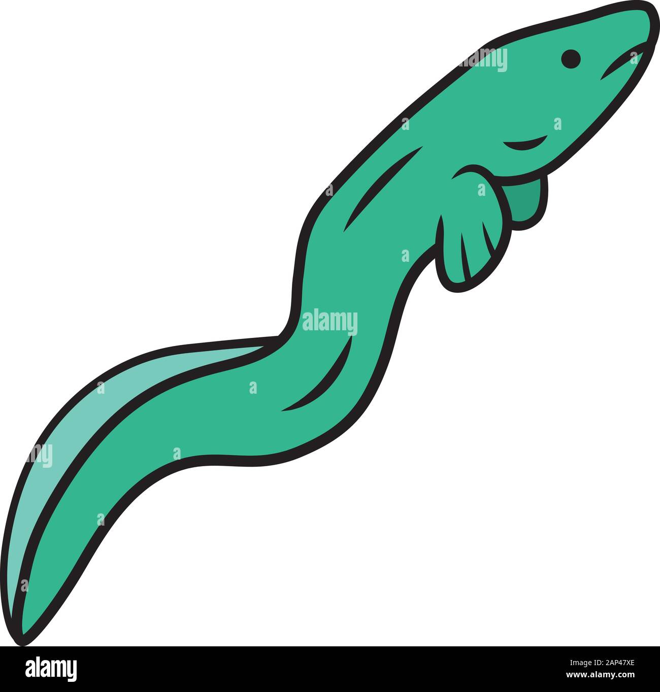 L'icône de couleur verte de l'anguille. Snakelike flottant poisson. Sous l'eau de mer animal avec une peau lisse. Fruits de mer asiatique, sushi ingrédient. Une créature de forme de serpent Illustration de Vecteur