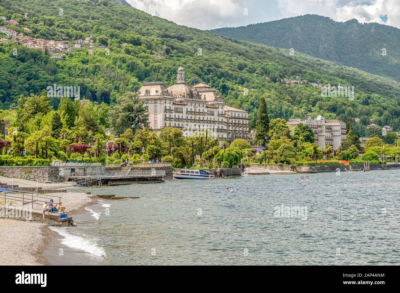 Front De Mer De Stresa Au Lago Maggiore, Lombardie, Italie Banque D'Images