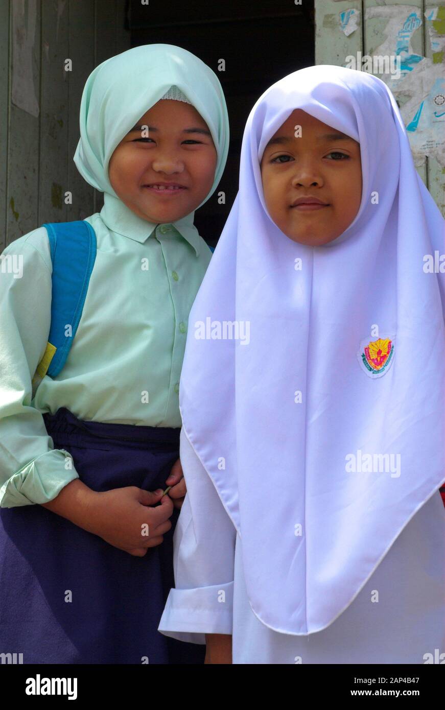 Des écolières, Malay Kampong Baru, Kuala Lumpur, Malaisie Banque D'Images