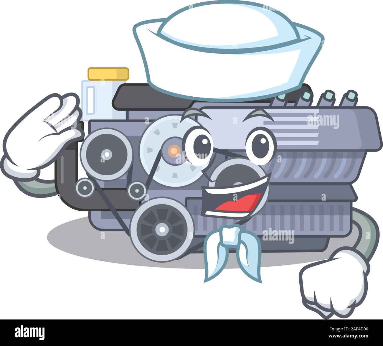 Une conception mascotte du moteur à combustion Sailor portant chapeau Illustration de Vecteur