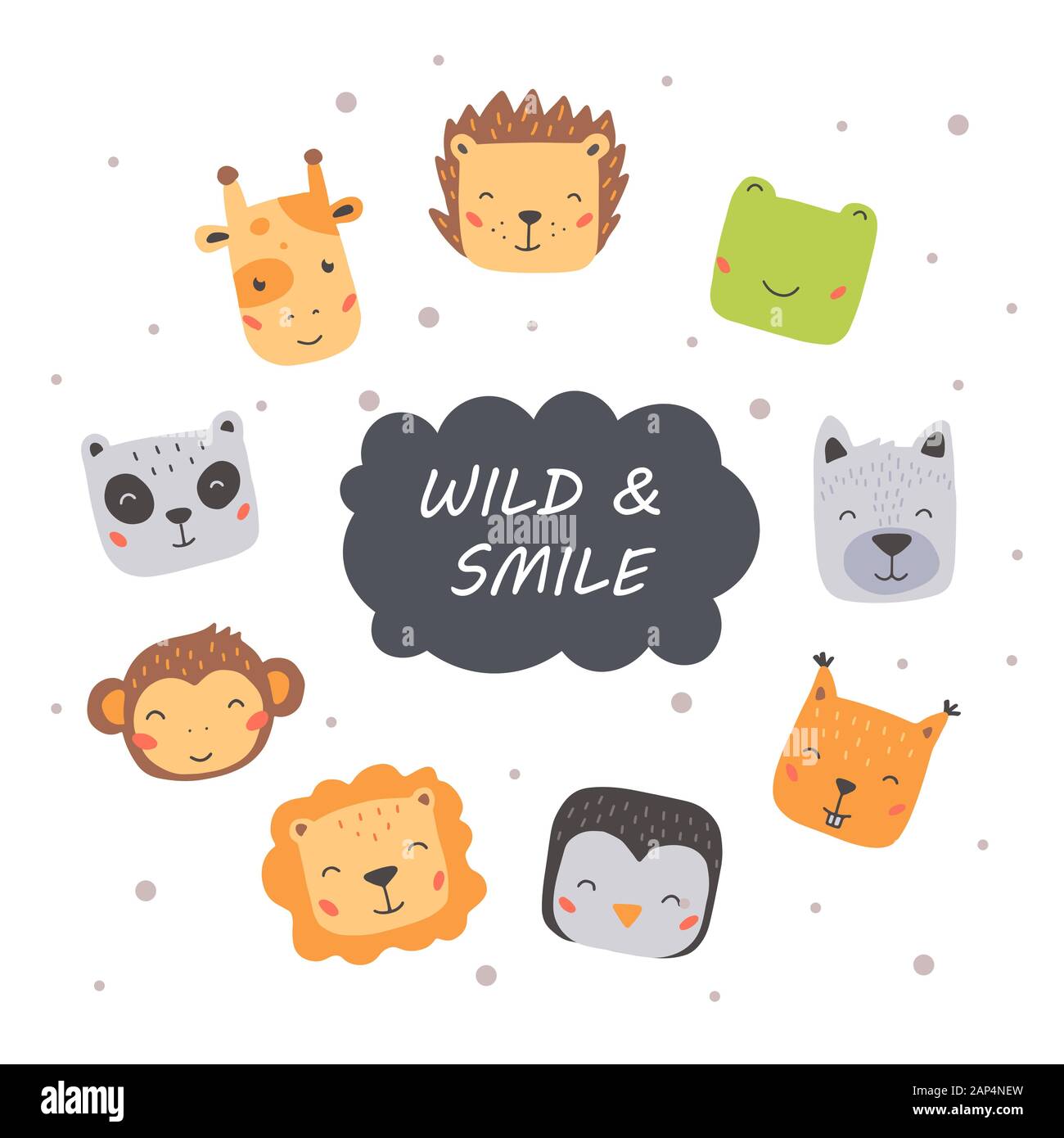 Ensemble D Animaux Sauvages Cute Faces Ours Lion Panda Lapin Fox Vector Illustration Isole Animaux Pour Bebe Enfants La Conception Du Projet Style Mignon Dessine A La Main Image Vectorielle Stock Alamy