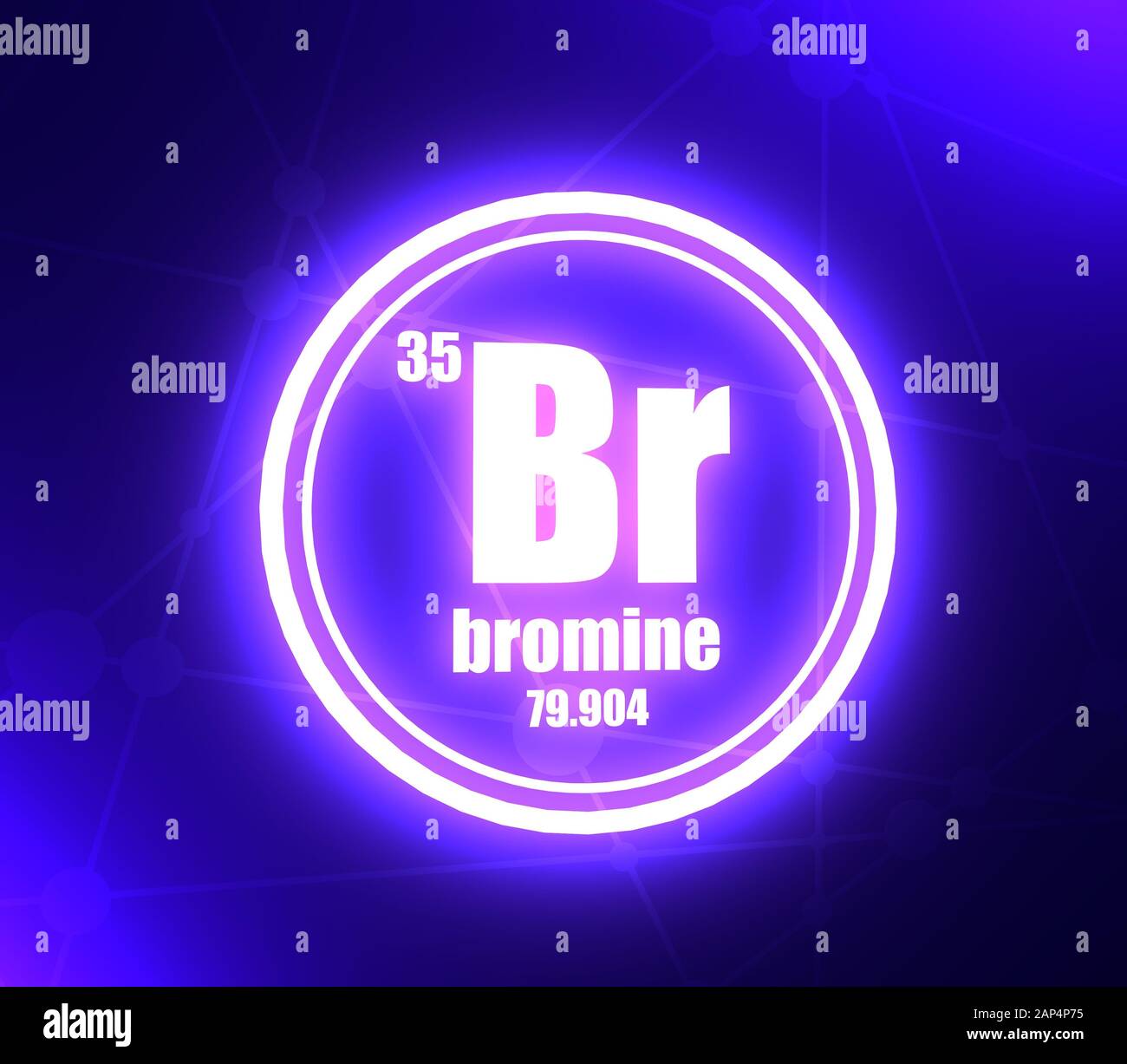 Élément chimique du brome. Signe avec le numéro atomique et le poids atomique. Élément chimique du tableau périodique. Molécule et contexte de communication. Connexion Banque D'Images