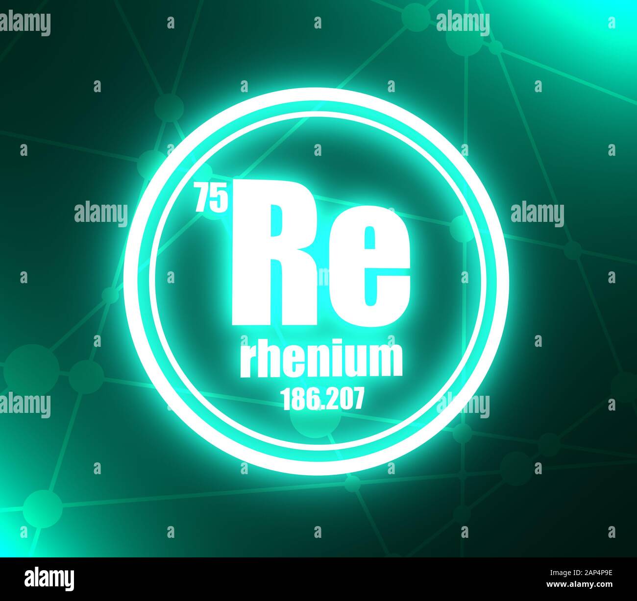 Élément chimique du rhénium. Signe avec le numéro atomique et le poids ...