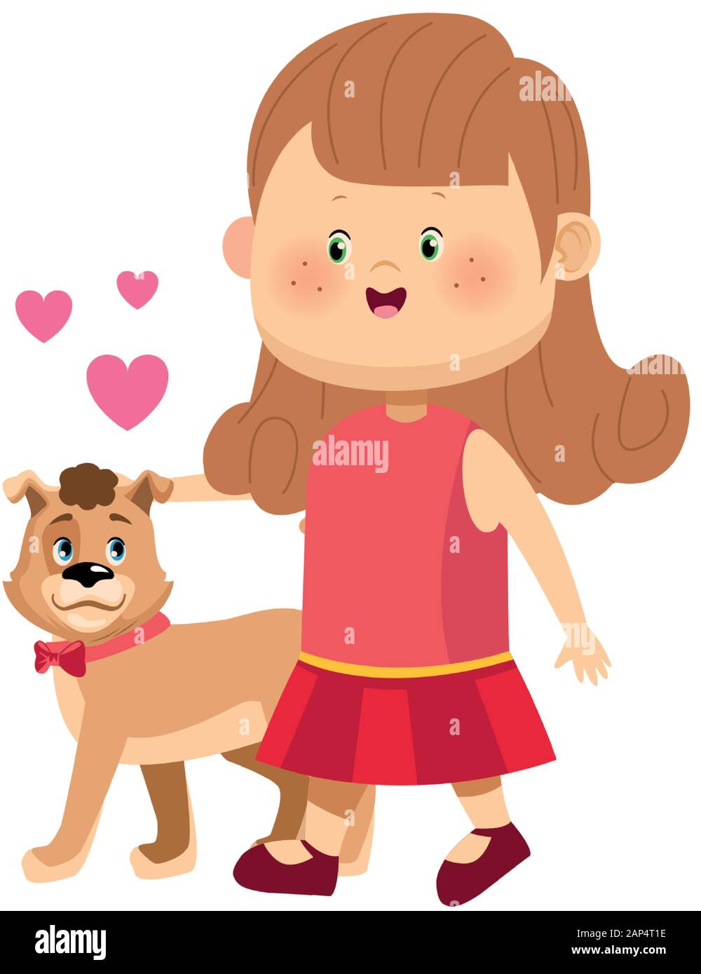 Cartoon happy girl walking with cute dog Illustration de Vecteur