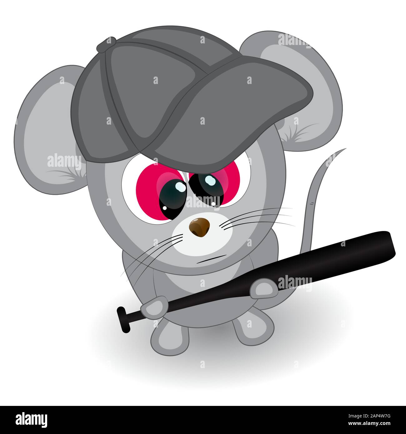 souris en colère avec une batte de baseball. illustration vectorielle de dessin animé sur un fond blanc. Illustration de Vecteur